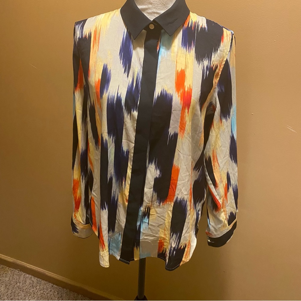 DKNY brush stroke design retro hidden button down business casual shirt M